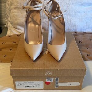 Christian Louboutin Beige Pointed-Toe Ankle-Strap Pumps